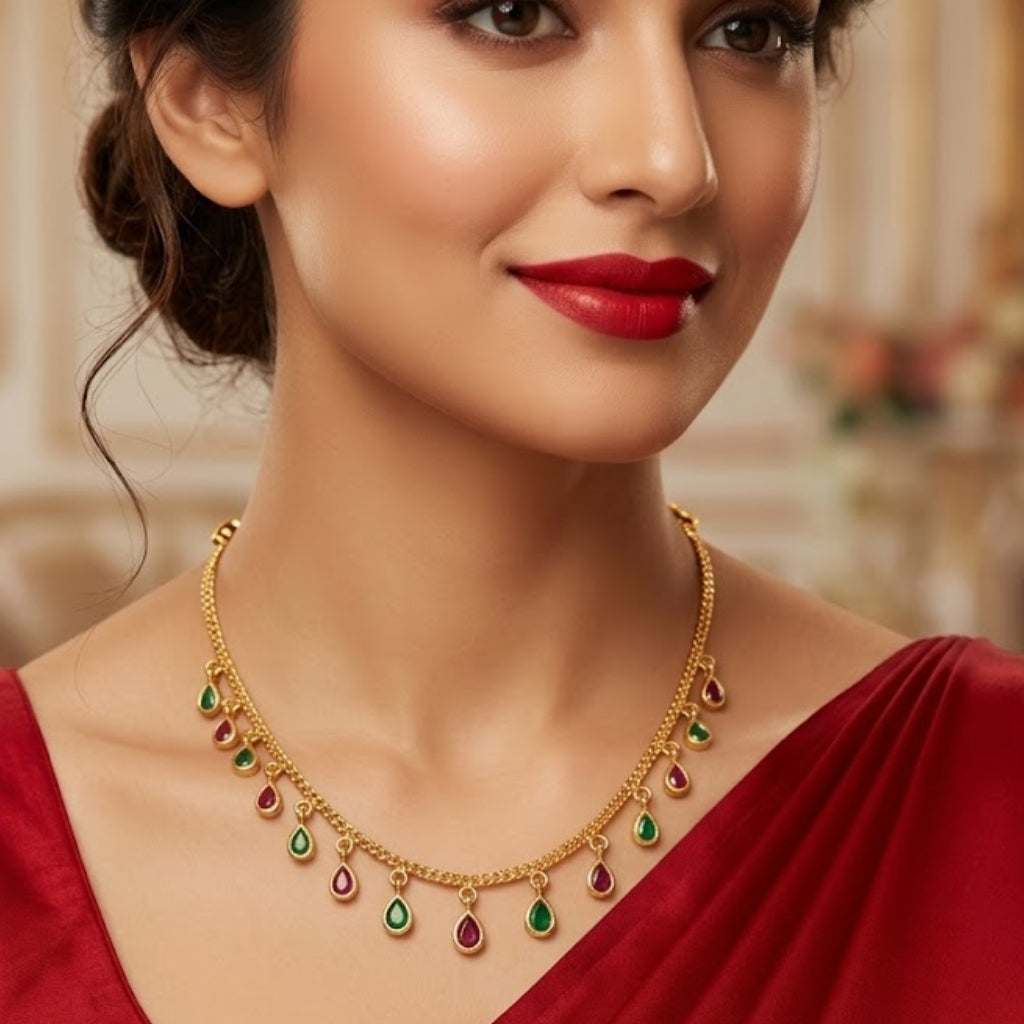 Ruby Emerald Drop Necklace
