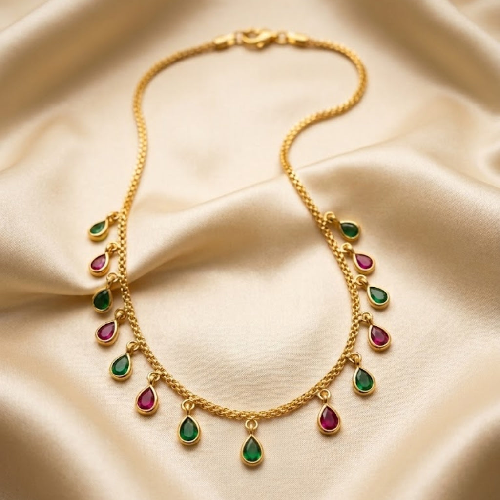 Ruby Emerald Drop Necklace